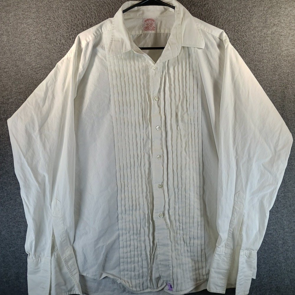 Brooks Brother Tuxedo Shirt Men 17 5 4XL White Undershirt Suit Button Up Pleated - Picture 1 of 8